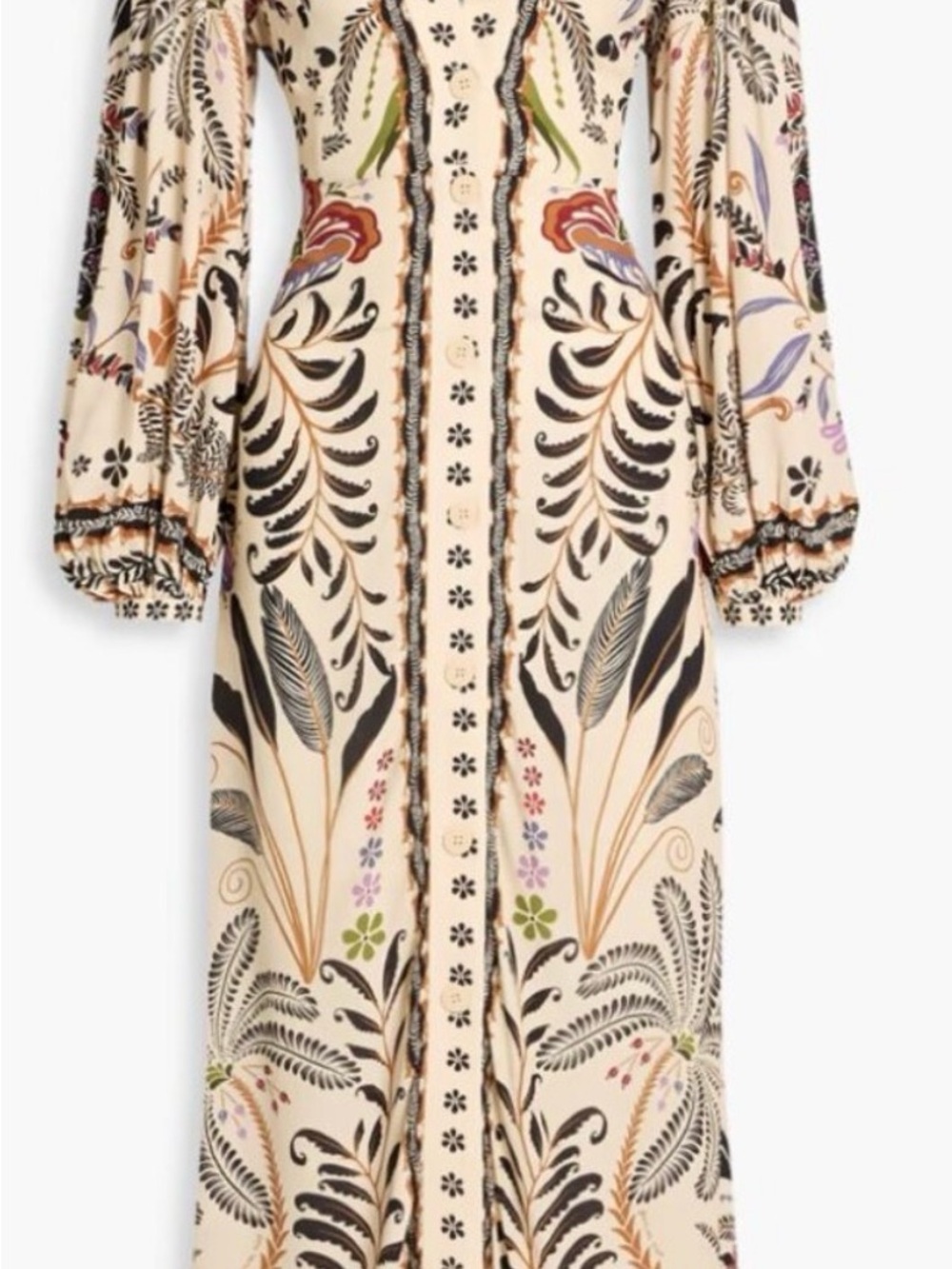 FARM Rio Cream Maxi Dress with Black Botanical Print and Multicolor Accents - Picture 10 of 10